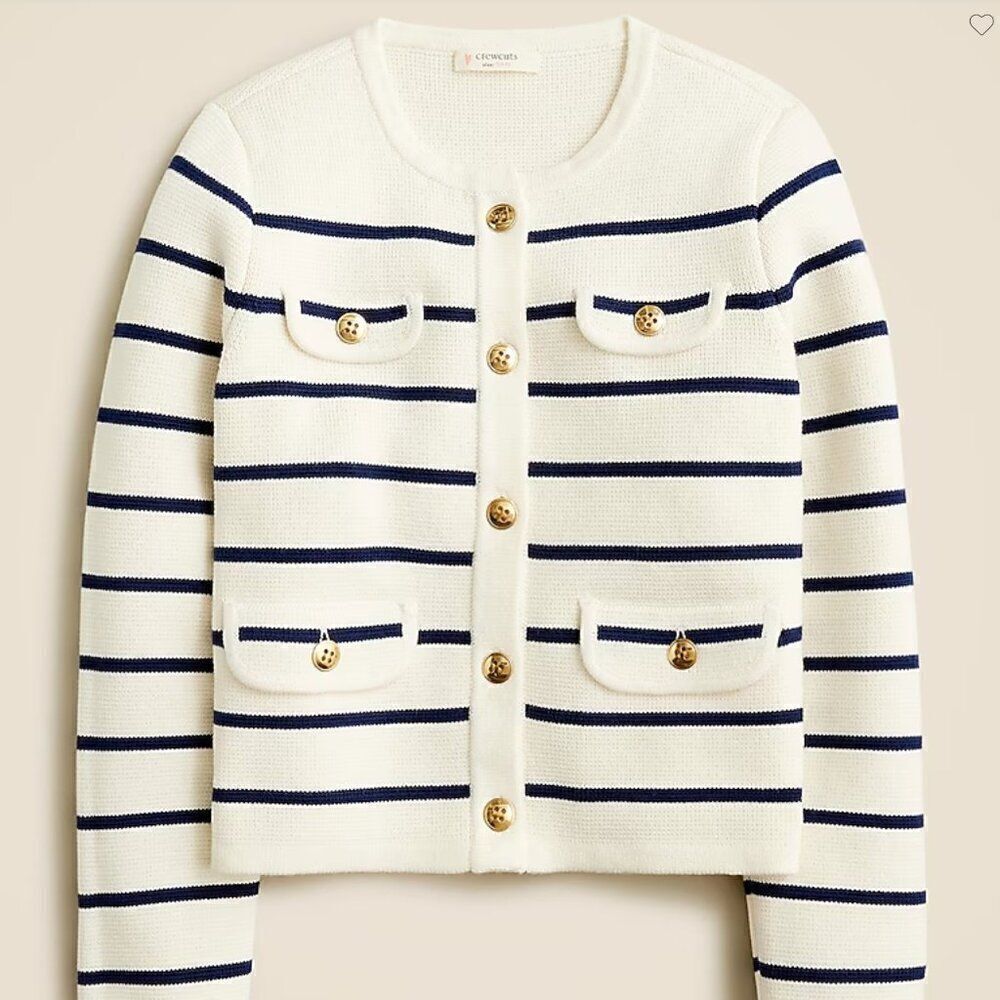 Crewcuts bw161 Navy and white Girls' Emilie sweater lady jacket in stripe NWT si